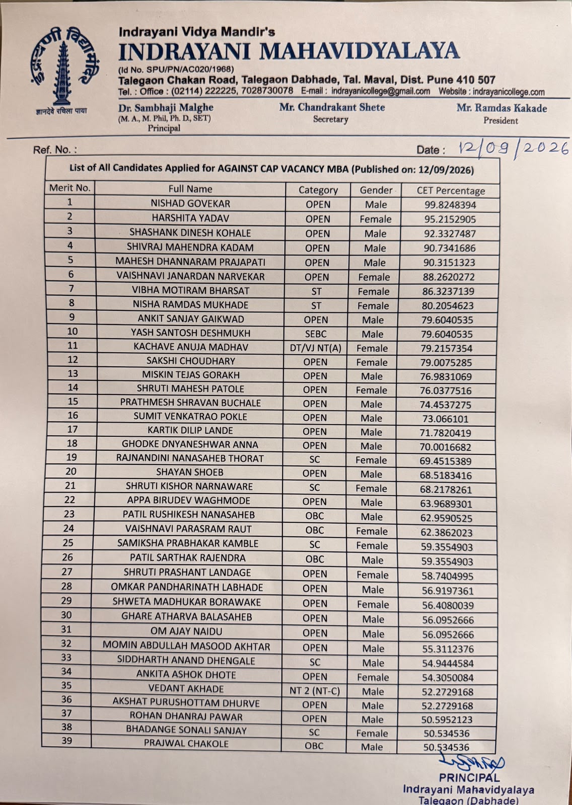 Admission Notification - M3